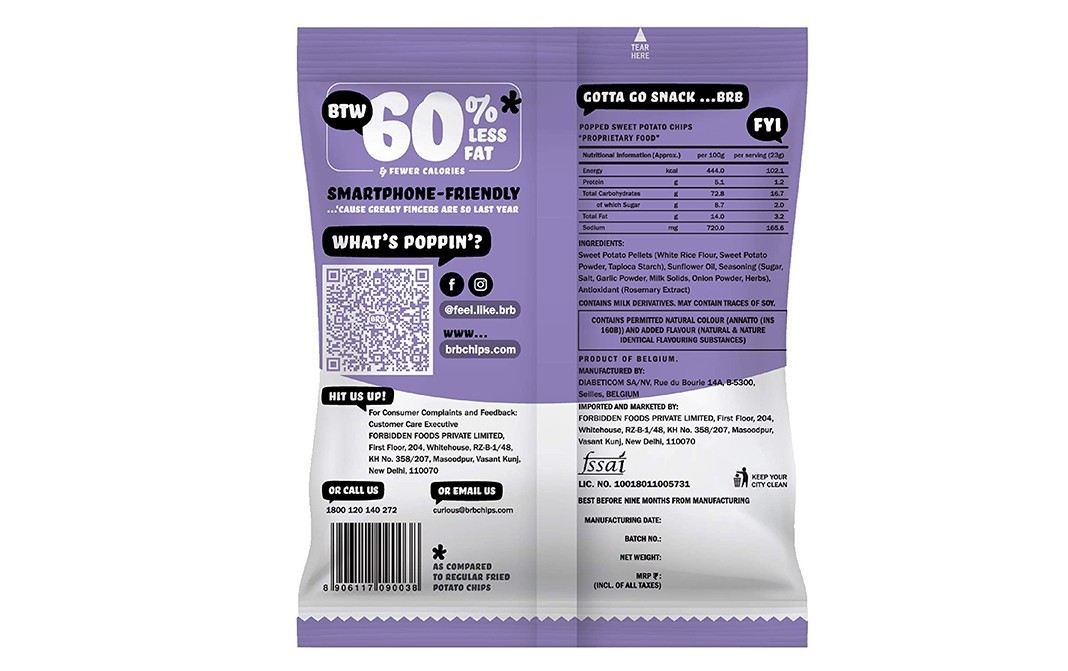 BRB Ga Ga Garlic Sweet Potato Popped Chips   Pack  23 grams